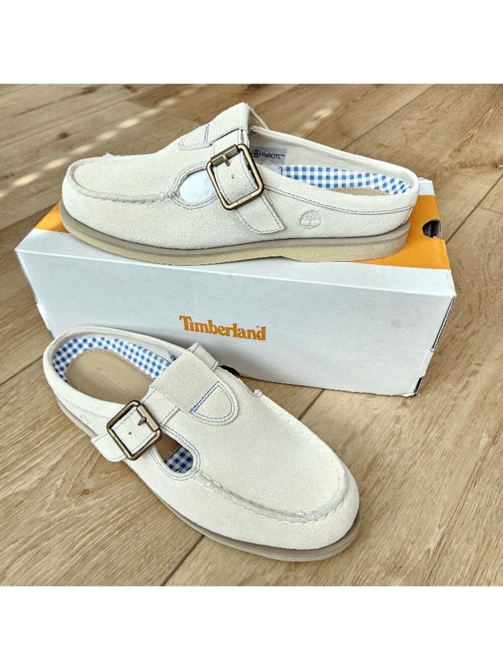 Timberland Womens Size 8.5 Classic Boat Clog Leather Shoes Light Beige Nautical